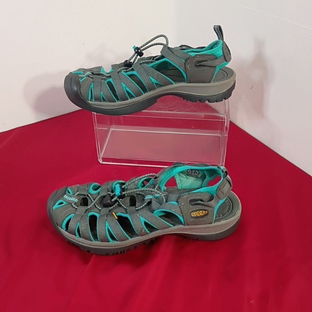 KEEN Women's SZ 7.5 Whisper Smoke Turquoise Waterproof Bungee Lace Slingback .